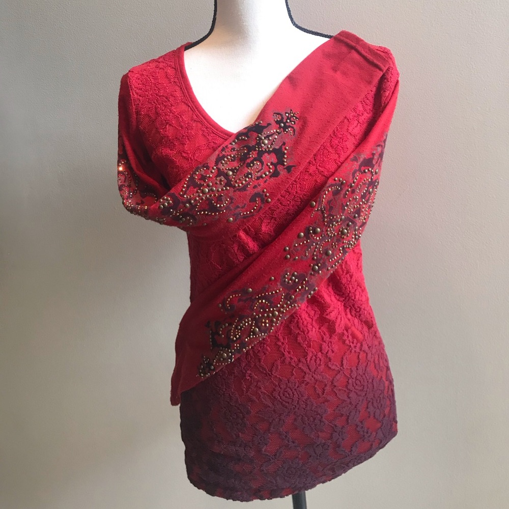 Red Lace Top Blouse